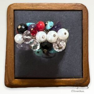 Pearl Turquoise and Amethyst Stretch Ring